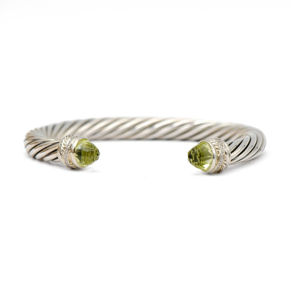 David Yurman Cable Crossover Cuff w/ Prasiolite - Picture 1 of 4